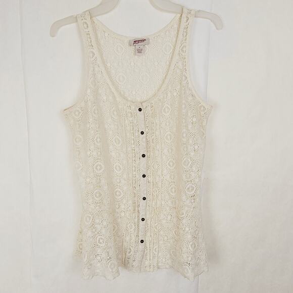 Arizona Jeans ivory lace pleated front button down babydoll sleeveless Y2K top M - Picture 1 of 6